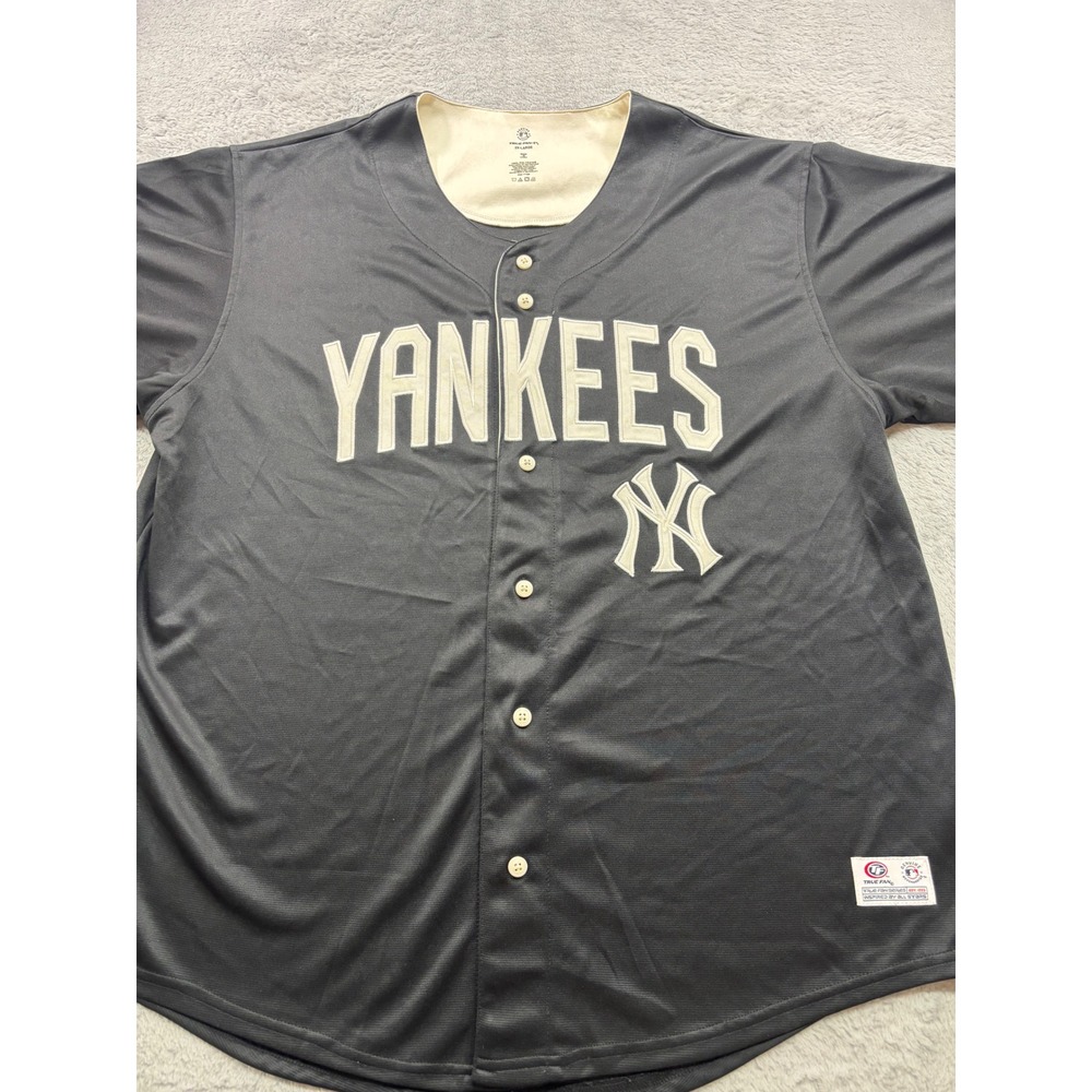 New York Yankees MLB True Fan Jersey Mens 2XL‎ Black Button Front Embroidered